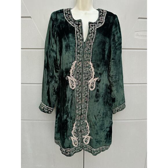 Soft Surroundings Crushed Velvet Embroidered Beaded Jacket Emerald Green Party M - Picture 8 of 11